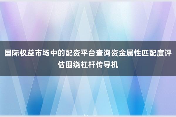 国际权益市场中的配资平台查询资金属性匹配度评估围绕杠杆传导机